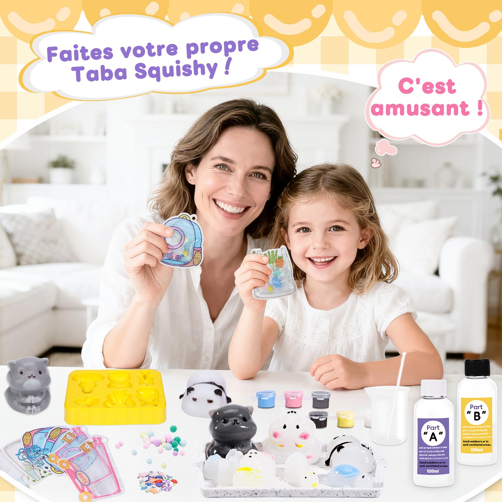 VBACALA 24PCS Kit de bricolage en silicone liquide Squishy,rapport de mélange AB 1:1 pour Taba Squishy Maker pour hamsters,chat,pandas,chiens,tortues,canards super doux,cadeau décompression DIY (200g)