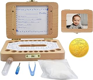 Baby Tooth Fairy Keepsake Box, Newborn Personalized Wooden Storage Album for Lost Tooth, Children Memory Boxes to Save First Teeth & Hair, Tooth Holders for Lost Teeth