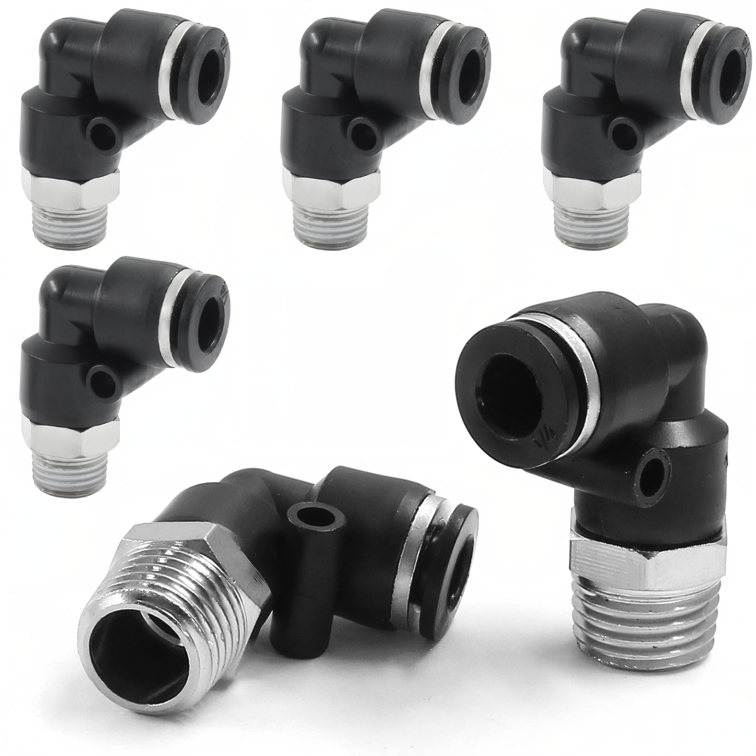 HARSKIYER 6 Pcs Push to Connect Fittings 1/4 Inch Tube OD x 1/8 Inch NPT Thread, Male Elbow Pneumatic Air Hose Quick Connect Fittings