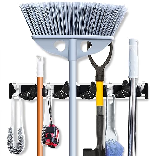 LOMEVE Soporte de pared para trapeador y escoba, soporte para trapeador, almacenamiento de garaje, jardín, cocina, organizador de herramientas, LOMEVE Soporte de pared para trapeador y escoba, soporte para trapeador, almacenamiento de garaje, jardín, cocina, organizador de herramientas,