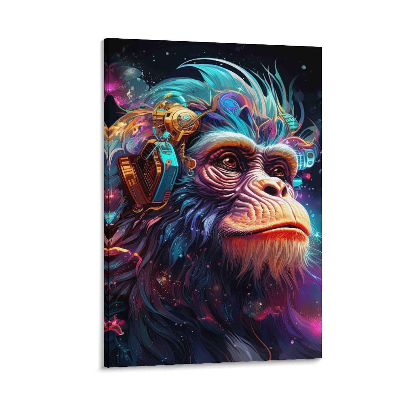 DHBANEIOK Cyber Monkey Portrait Poster Artwork Canvas Prints Picture Modern Canvas Wall Art Picture Wall Hanging for Bathroom Wall Decor 20x30inch(50x75cm)