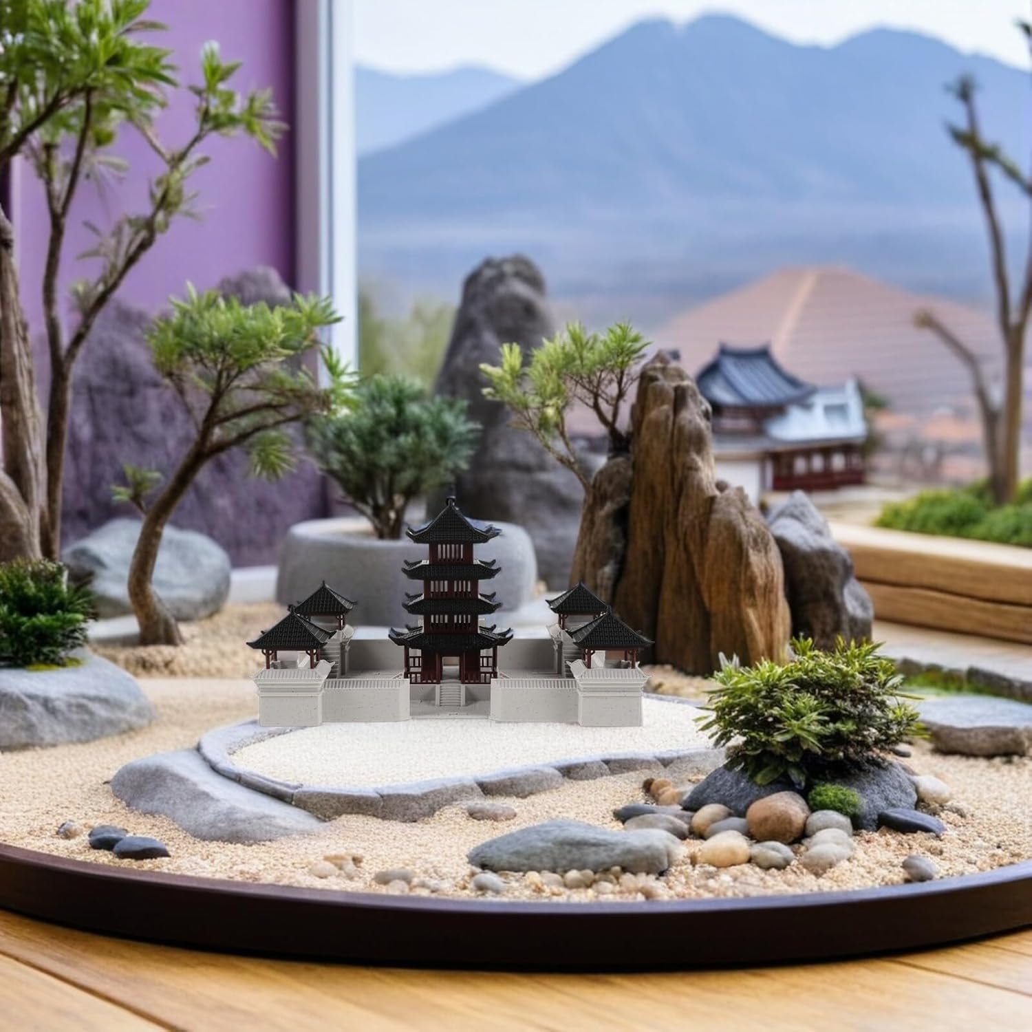 リアルな古代風チュア四方塔楼模型 プラスチック製盆景園飾りと魚用水槽アクセサリー コンパクトな卓上およびテラリウム用装飾