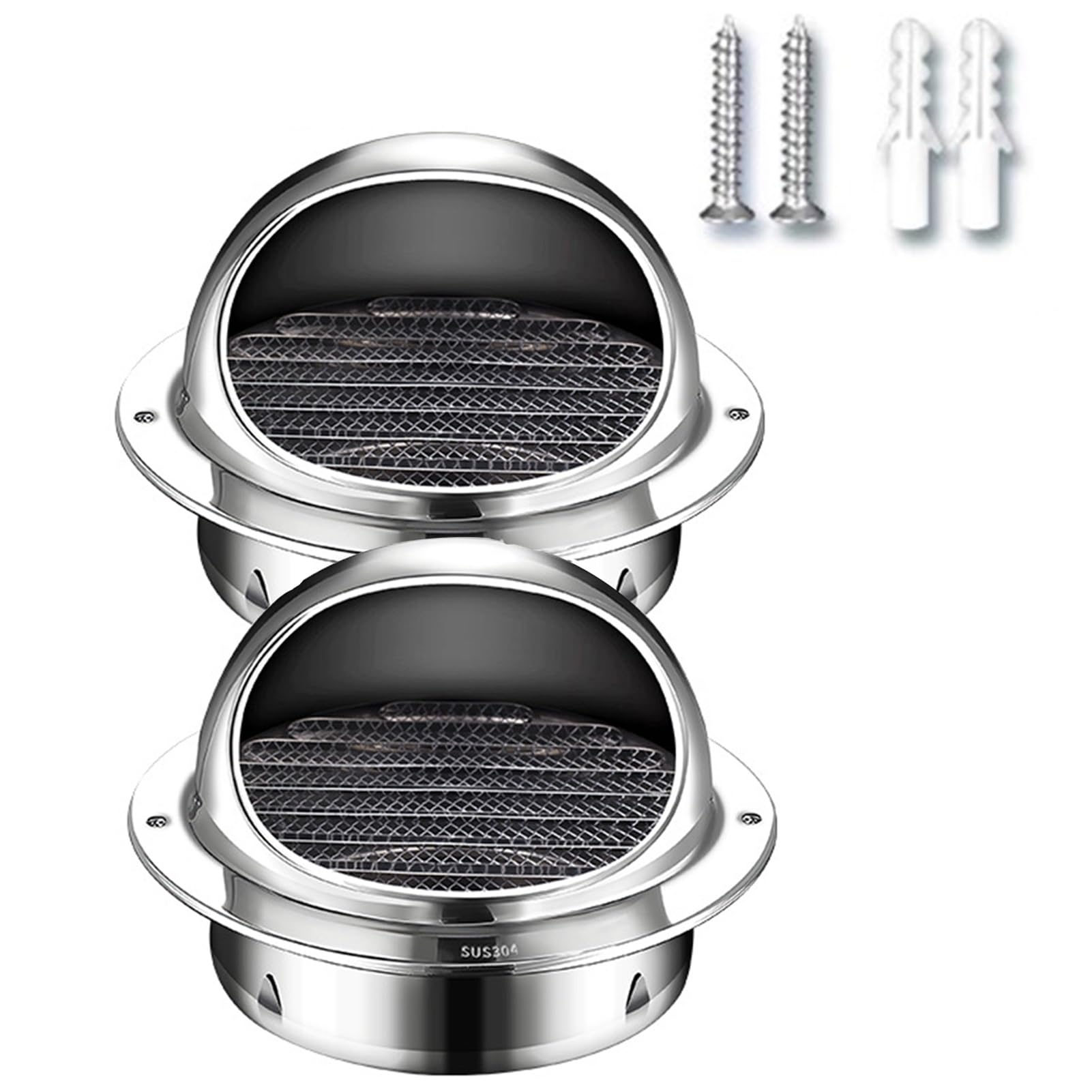 2 pcs Grilles de Ventilation Ronde en Acier Inoxydable pour Mur Extérieur, 150 mm Grille D'aération for Cuisine avec Filtre À Mailles et Persiennes