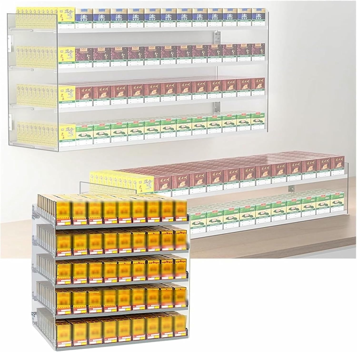 Multifunctional Automatic Cigarette Pusher Shelf for Market Store Retail，Cigarette Display Rack Shelf for Stores, Cigarette Display Rack Shelf, Cigarette Display Holder, Wall Mounted Cigaret