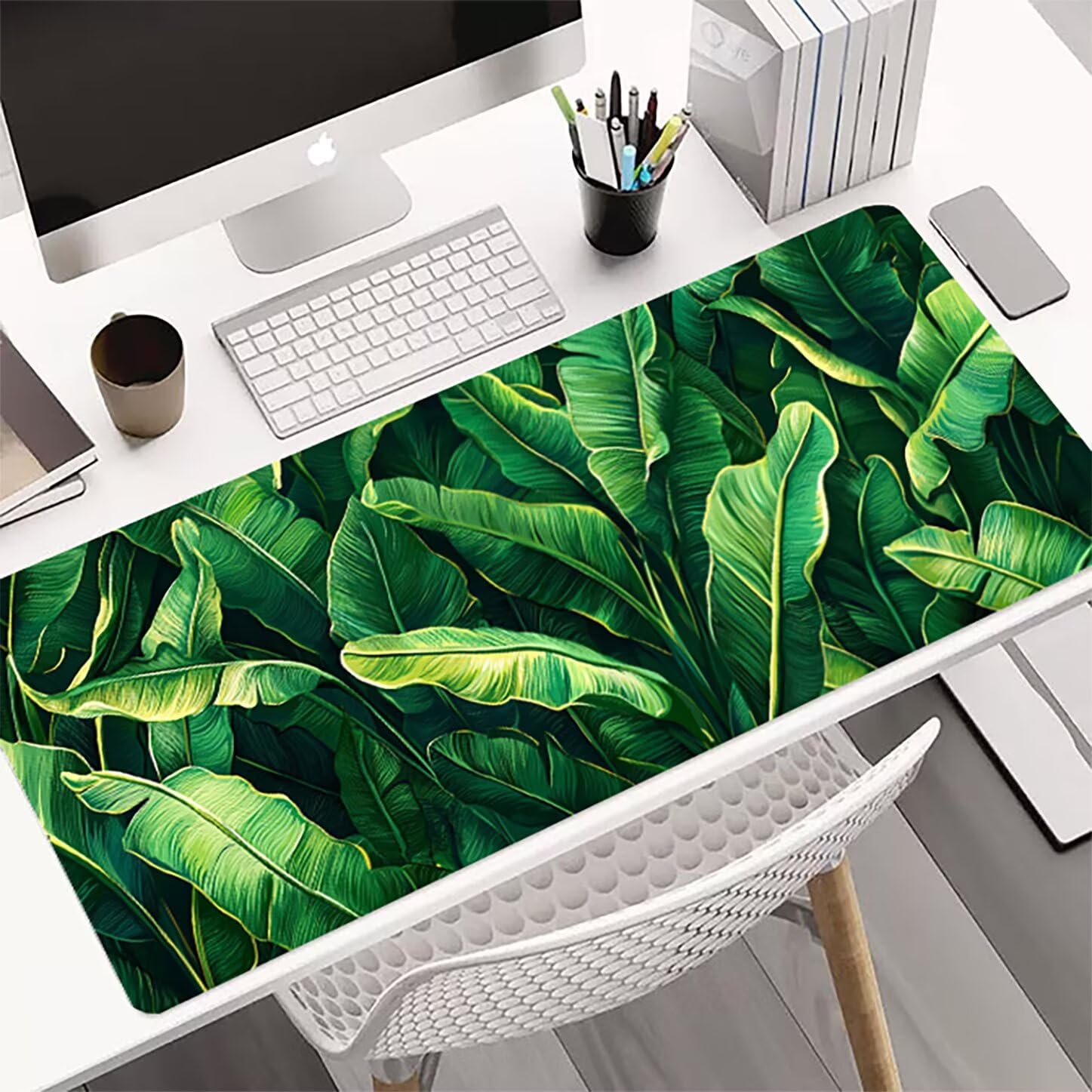 Lpfieonn Anlage Schreibtischunterlage XXL, Grün Schreibtischunterlagen Großes, Gaming Mousepad XXL mit ernähter Rand und Rutschfeste Gummibasis, Desk Mat für PC/Laptop/Mausa 120x60cm PF-1946