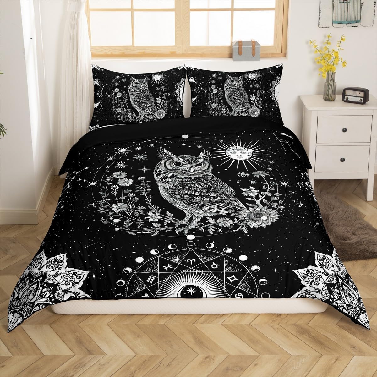 Loussiesd Sun Moon Owl Duvet Cover Double Size 3D Animal Printed Bedding Set Women Men Ultra Soft Bird Decor Comforter Cover Set Cartoon Owls Bedspread Cover Room Decor Bedclothes Zipper - Image 2