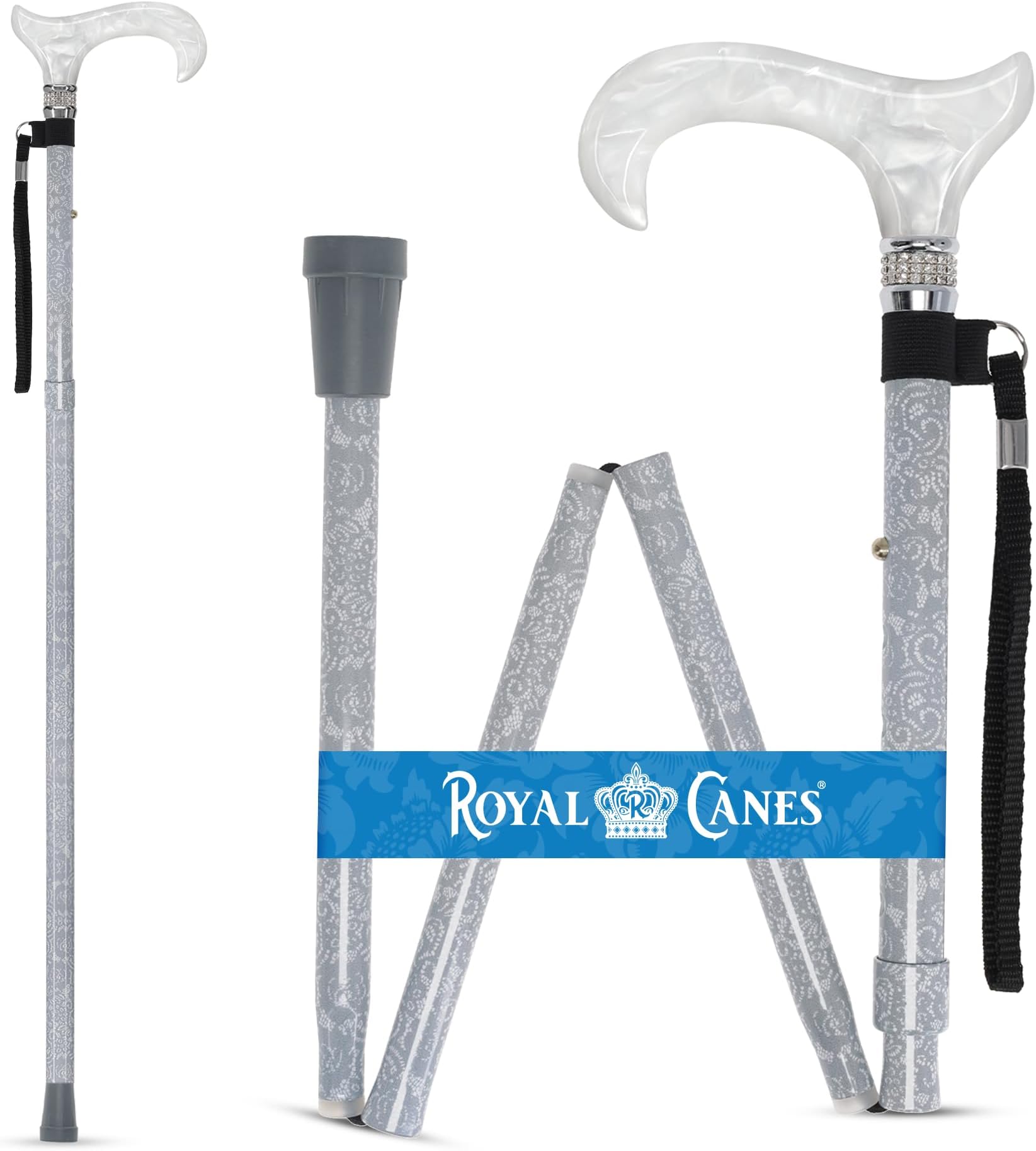 Stylish Walking Sticks โ Designer Folding Adjustable Rhinestone Canes โ Best Gift for Men and Women Lightweight Aluminum Shaft & Safe to Walk