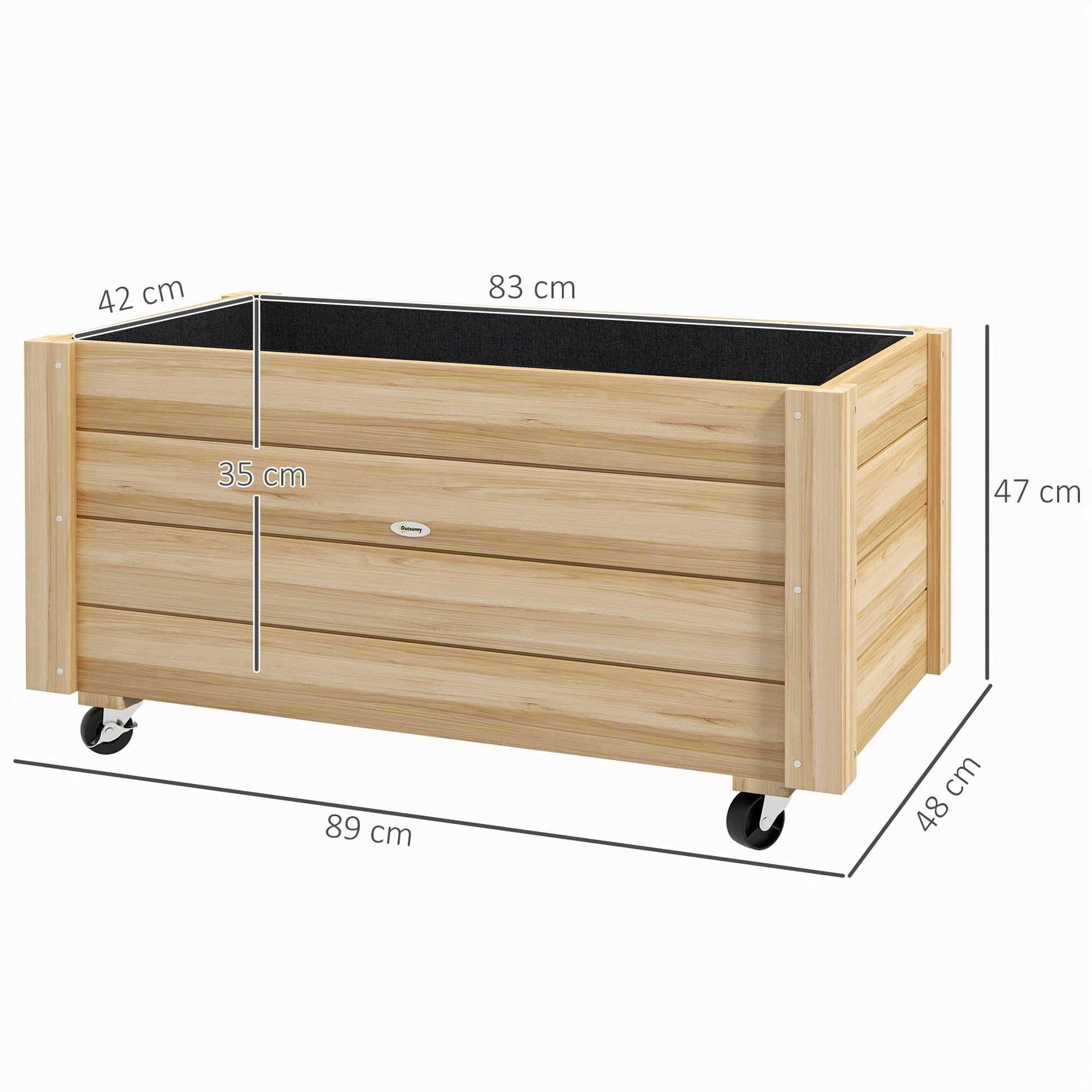 Outsunny Jardinera de Madera con Ruedas Huerto Urbano Madera Jardinera Rectangular con Orificios de Drenaje y Tela no Tejida para Cultivo Flores Plantas en Jardín Balcón Terraza 89x48x47 cm Natural