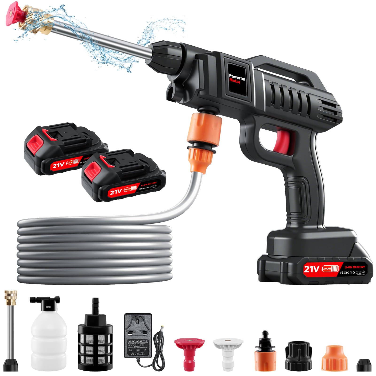 Cordless Pressure Washer Gun, Portable Pressure Washer Battery Powered, 60Bar/870 PSI Hidrolavadora Inalambrica Handheld with 2 Nozzle, 2 Battery, 5m Hose Cordless Jet Washers Power Cleaner