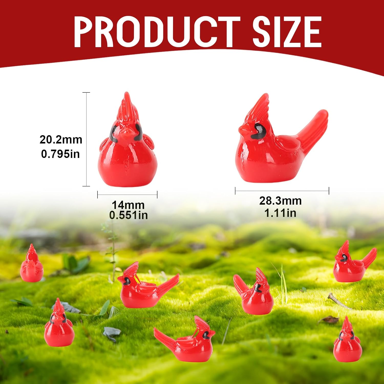 180 Pcs Mini Resin Red Cardinal Bird Figurines - Tiny Lifelike Cardinals for Christmas Ornaments, Miniature Gardens, Cake Toppers, Perfect for DIY Projects, Dollhouse, Aquarium Decor