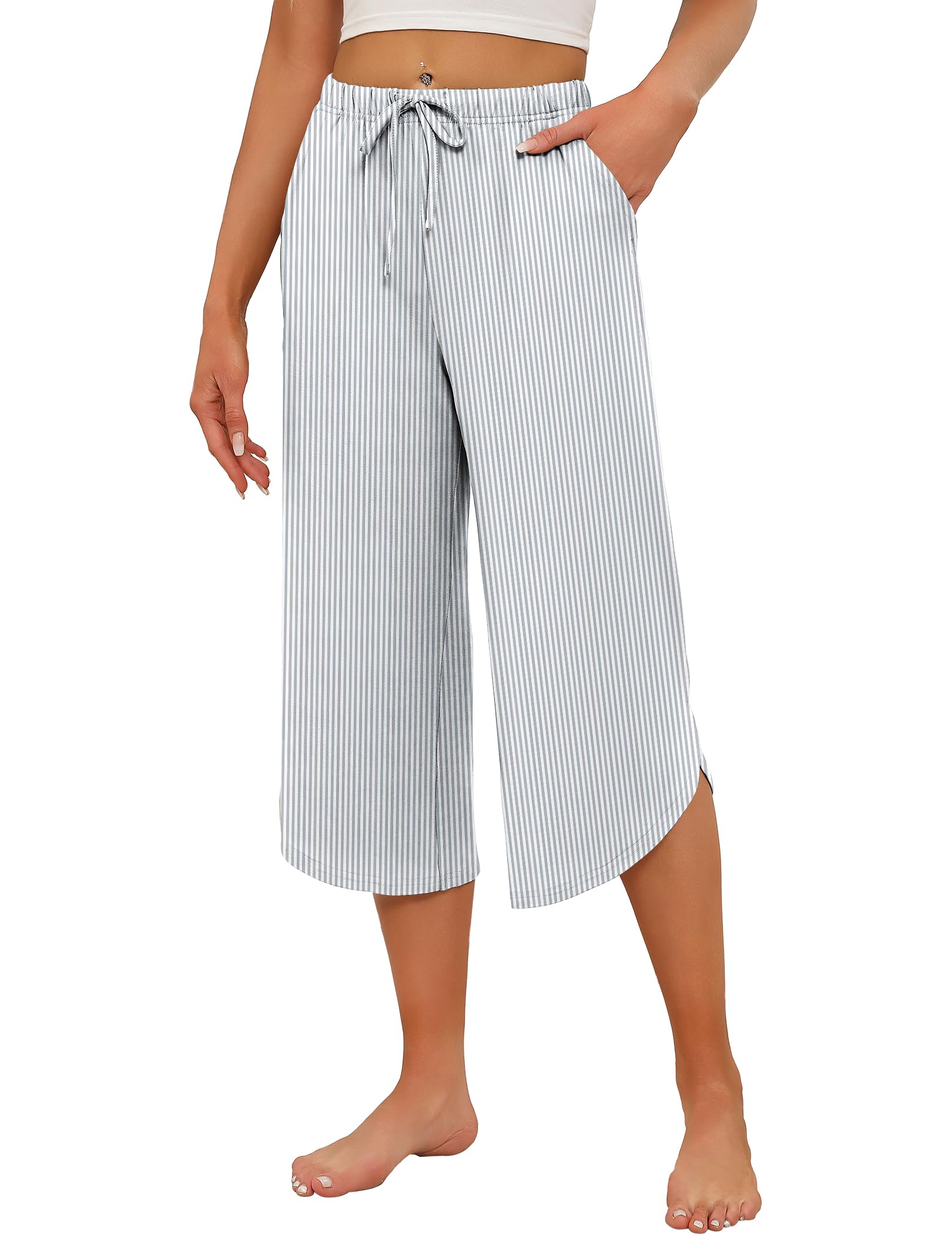 Ekouaer Womens Pajama Pants Capri 2026 Wide Leg Lounge Pj Pants Summer Comfy Drawstring Pajama Bottoms with Pockets