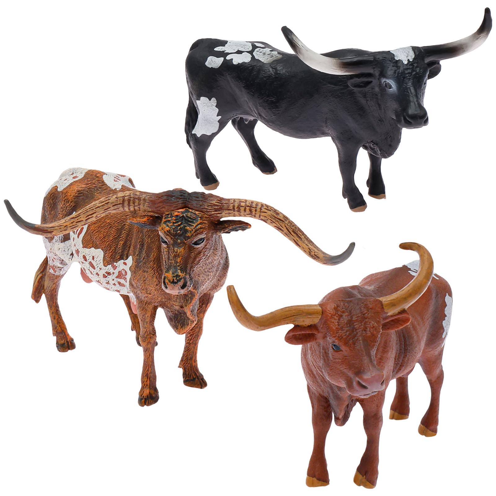 3PCS Longhorn Bull Figurines for Kids, Realistic Longhorn Bull Toys, Solid Farm Animals Toys for Boys and Girls, Multipurpose Bulls Ornament Suitable for Home Layout, Bar and Restaurant Decoration