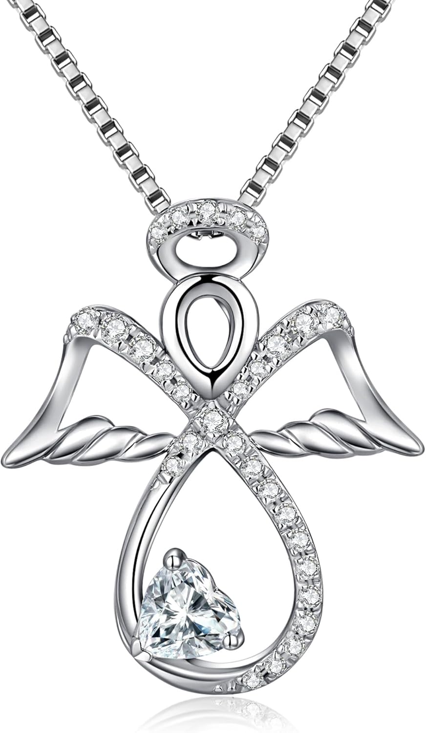 Sterling Silver Infinity Angel Necklace Heart Birthstone Guardian Angel Pendant Jewelry Gifts for Her