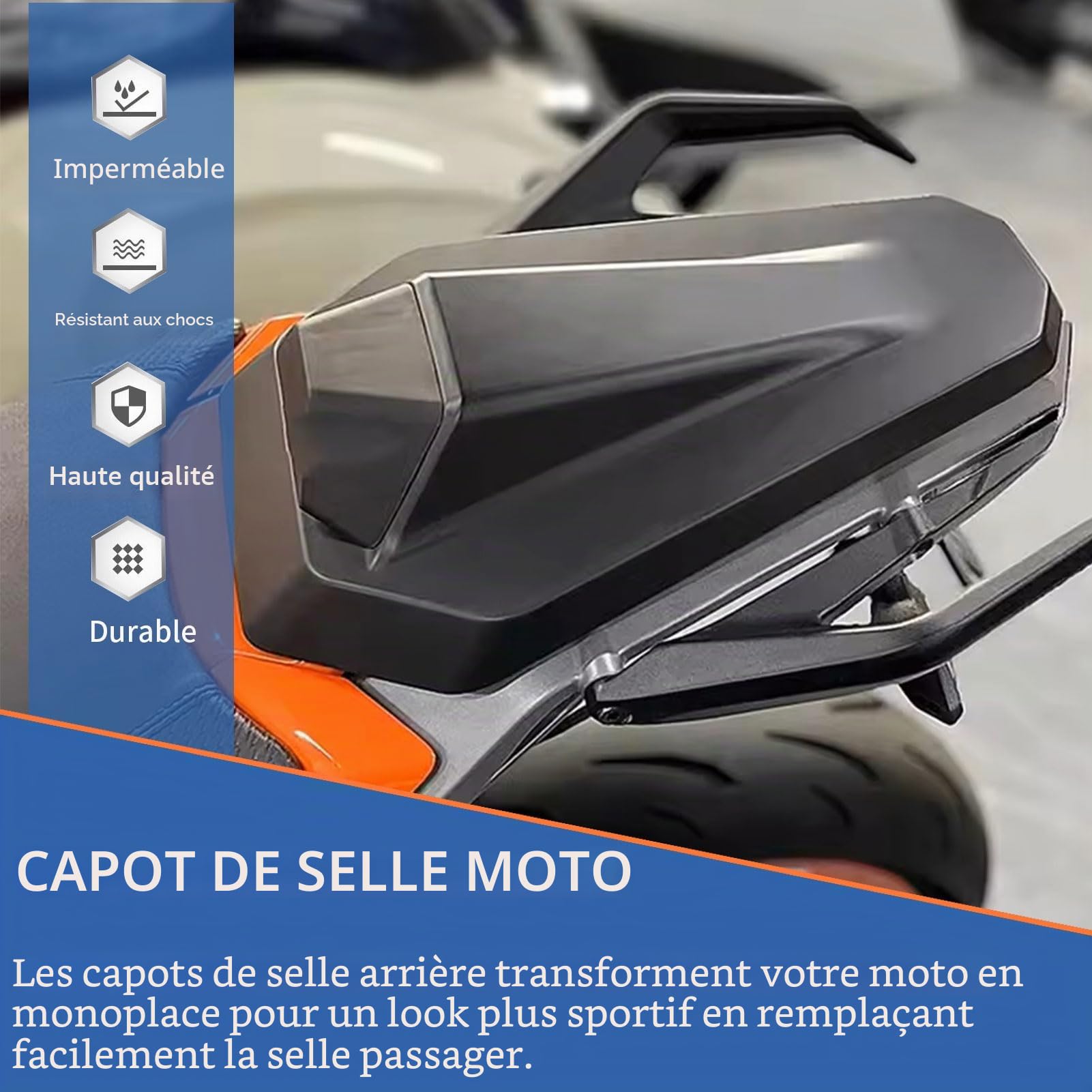 Capot de siège arrière Passager de Moto Carénage de siège arrière Solo K&T&M Duke 390 DUKE390 DUKE-390 2024 2025 Accessoires (Noir Brillant)