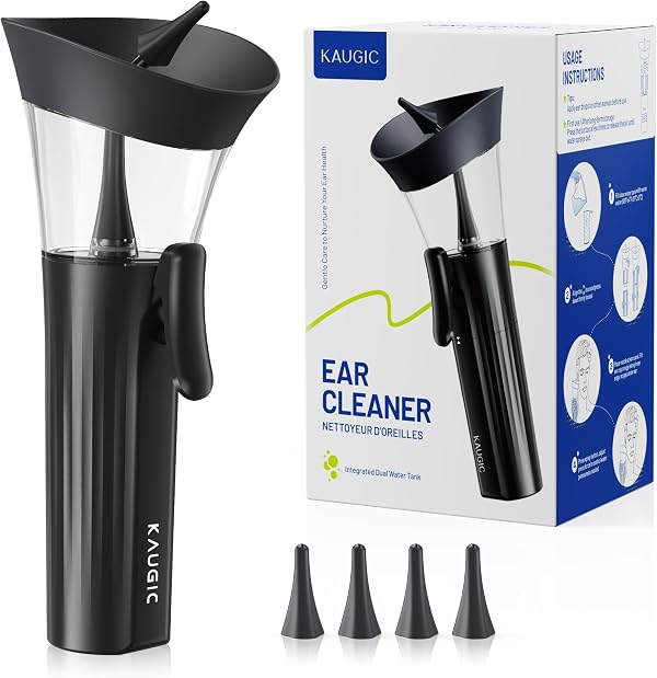 KAUGIC Ear Wax Cleaner - One-Hand Ear Wax Removal Kit Manual Ear Irrigation Flushing System, Safe, Comfortable & Easy to Use Earwax Removal Kit, Black