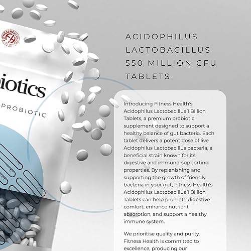 Miniatura 4 de Fitness Health Acidophilus Lactobacillus 500 millones de 60 comprimidos - Tabletas de enfermedad de viaje - Suplementos probióticos - Suplementos de