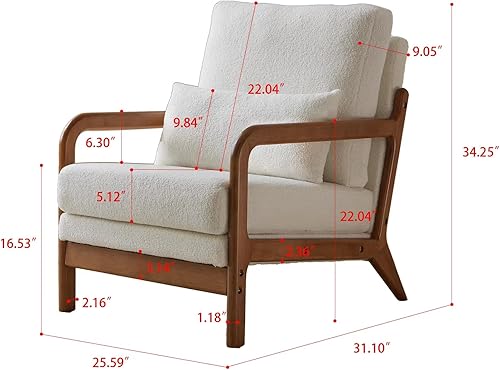 Miniatura 2 de Hison Silla moderna de mediados de siglo, moderna silla decorativa de terciopelo con marco de madera, cómoda silla de lectura para sala de estar