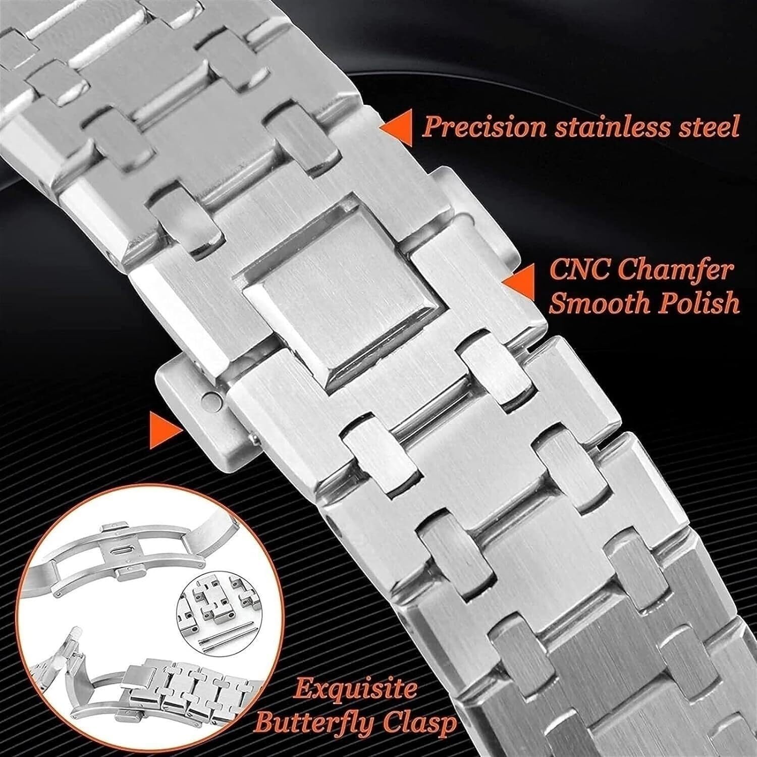 3rd - Correa de repuesto para reloj de acero inoxidable de 44 mm, para GA2100 GA2100SKE-7A, kit de correas de reloj para hombre