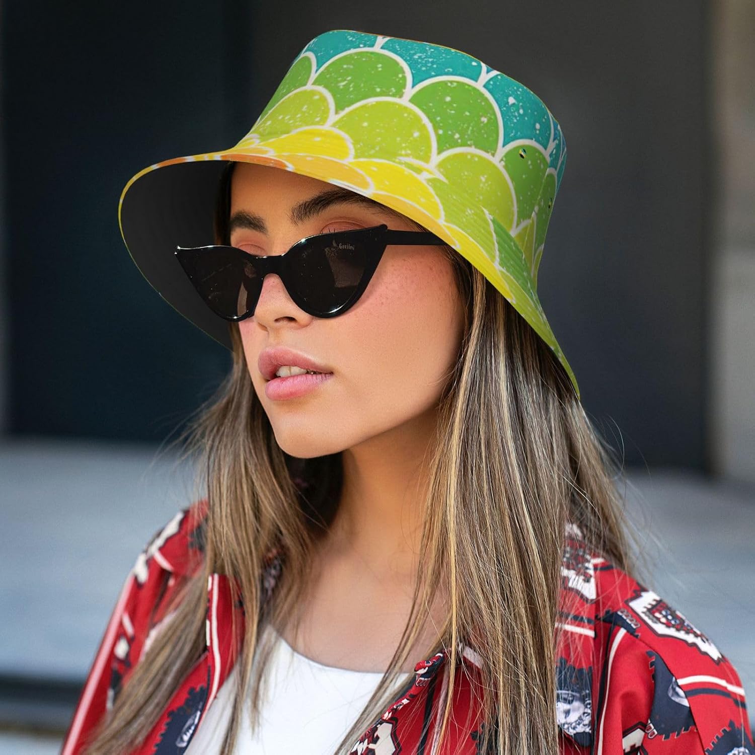 Rainbow Fish Scale Print Bucket Hat for Men Women,Fun Sun Hats,Fisherman Outdoor Summer Travel Hiking Cap