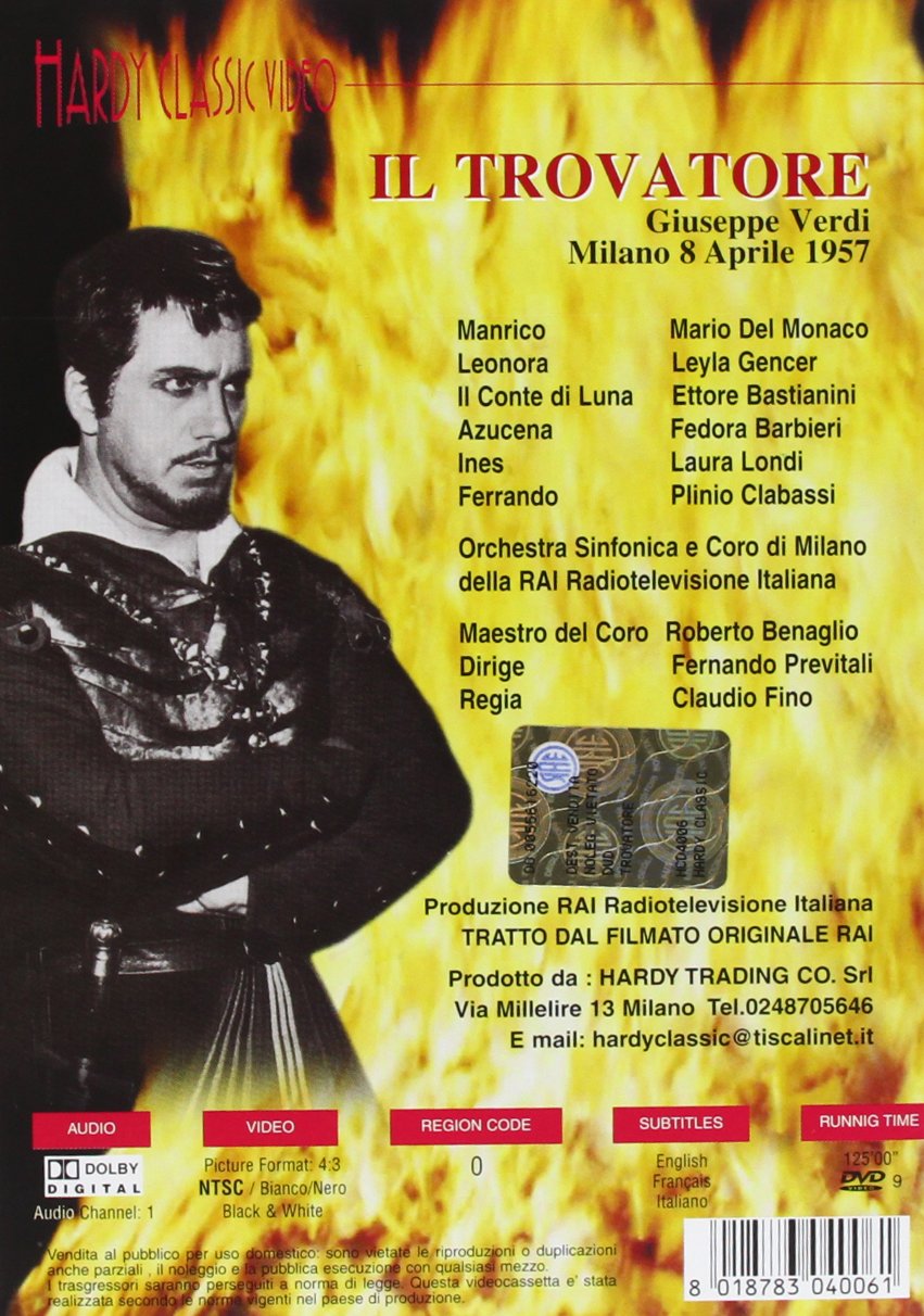 Verdi - Il Trovatore / del Monaco, Gencer, Bastianini, Barbieri, Clabassi, Previtali, RAI 1957