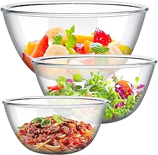 3-teiliges Glas Rührschüssel Set aus Borosilikatglas – Stapelbare Schüsseln & große Salatschüsseln für Küche, Backen, Zubereitung & Aufbewahrung (1L, 2,7L, 4,5L)