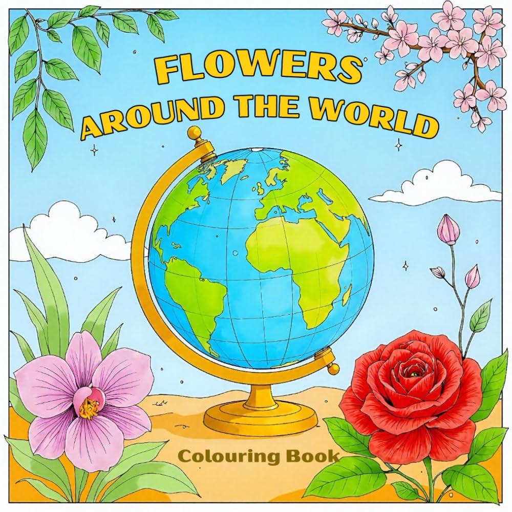 Flowers Around The World Colouring Book: Relaxing Flowers and Landscapes from Every Continent Around the World. A Colouring Book For Adults (Emberlight Colouring)