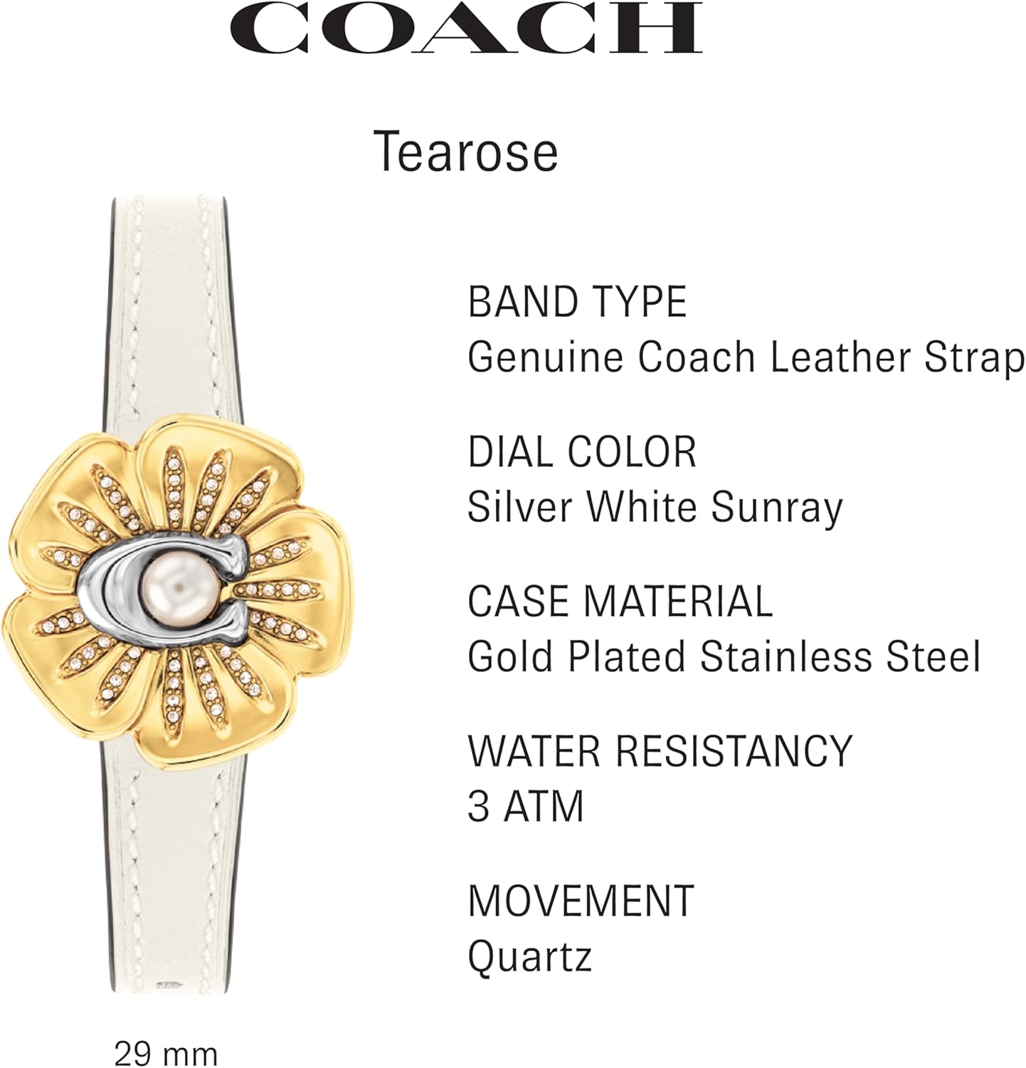 Coach Tearose Women's Watch | A Feminine Design with a Touch of Playfulness | Stylish Timepiece for Her | Water Resistant