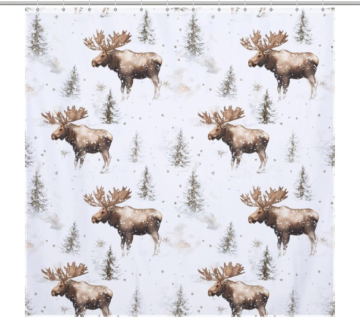 Moose in Winter Day Bath Curtain Waterproof Shower Curtains with Hooks for Bathroom Showers and Bathtubs
