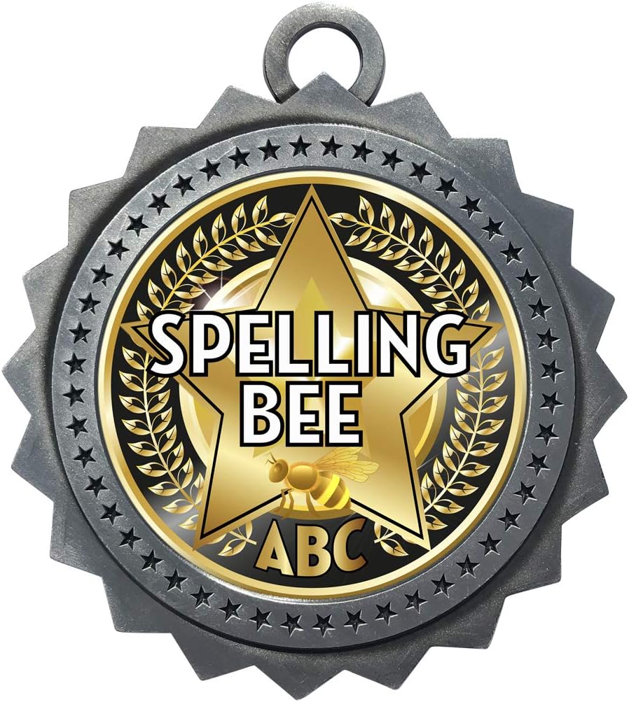 10 PK of Spelling Bee Silver Medals Trophy Award with Neck Ribbons D03-EG200