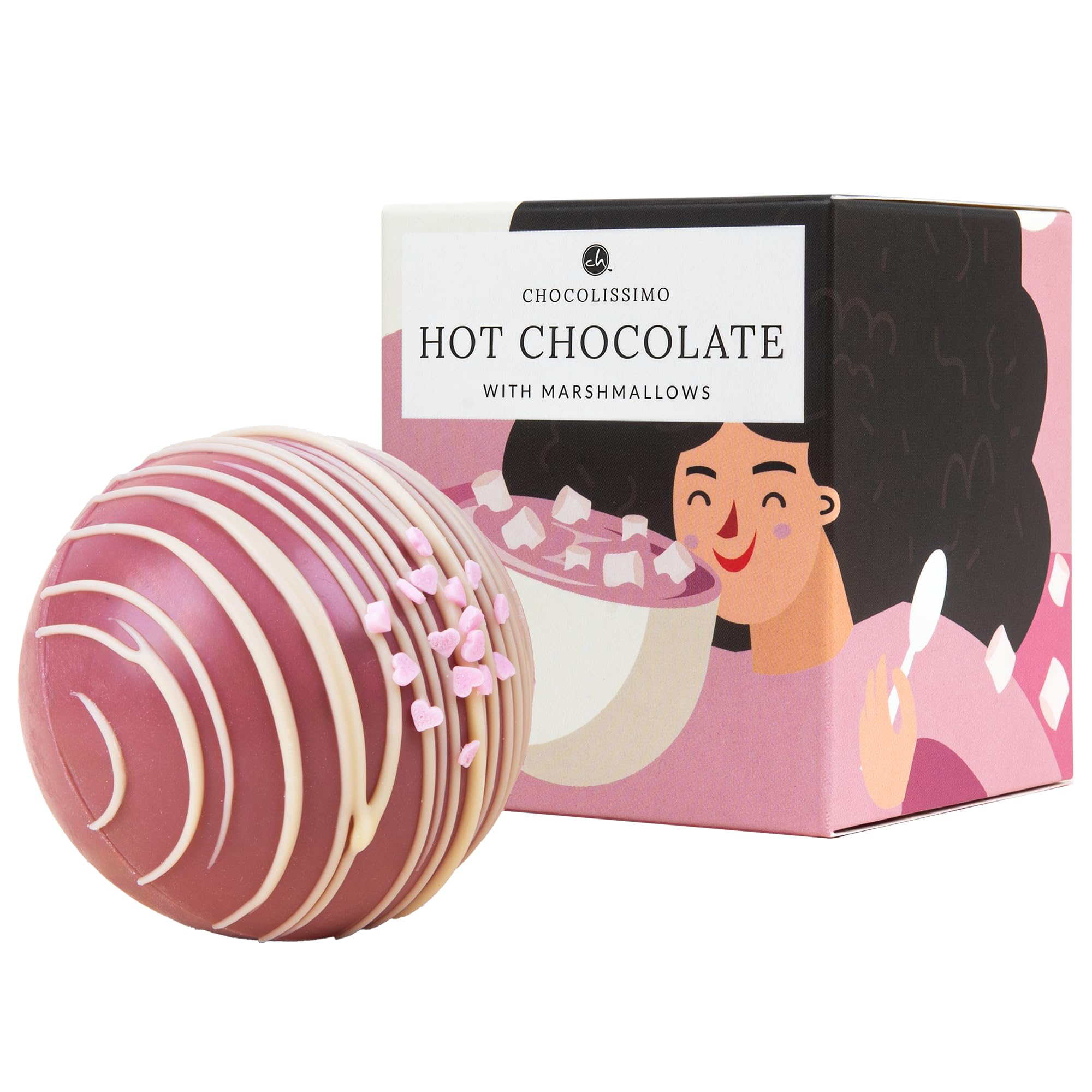 CHOCOLISSIMO Czekoladowa kula Ruby z marshmallows – czekolada do picia w kształcie kuli z różowej czekolady – pomysł na prezent dla mężczyzny, żony, dziecka, dziewczynki, na urodziny, Boże Narodzenie