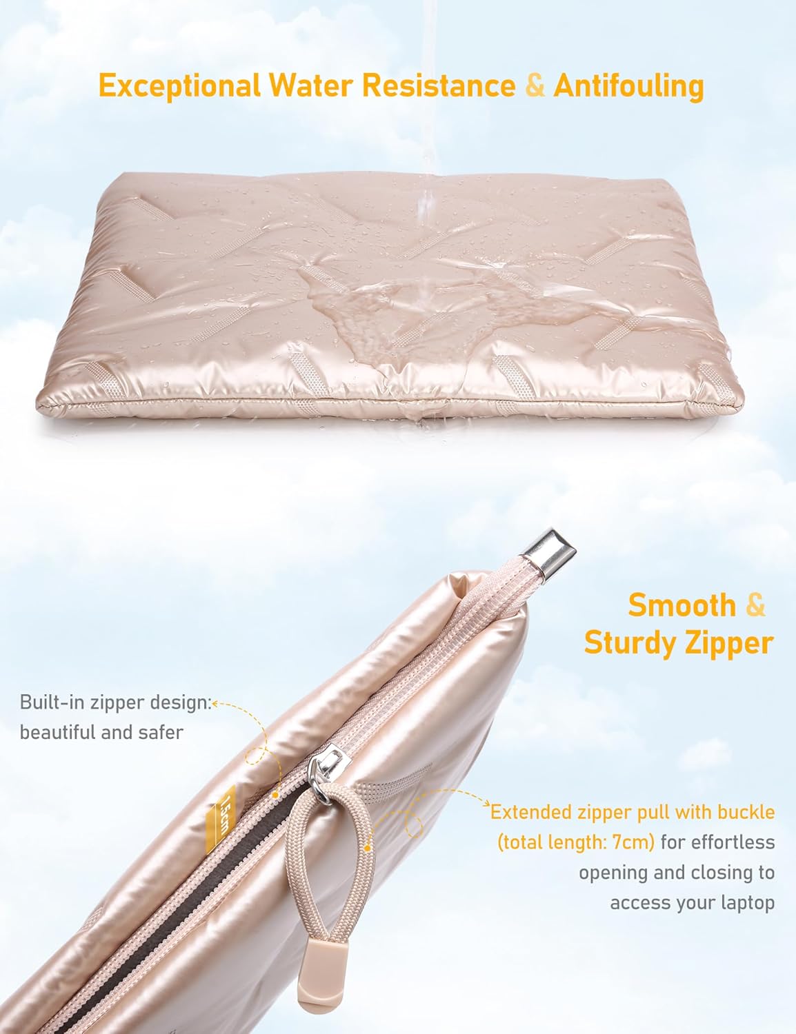 15-16 Inch Puffy Laptop Sleeve for MacBook Pro 16 M4/M3/M2/M1 Pro/Max 2025-2021, 15.6 inch Chromebook, ASUS Vivobook 16/15, 15.6 inch Dell Latitude, HP Pavilion 15, Ivory Gold