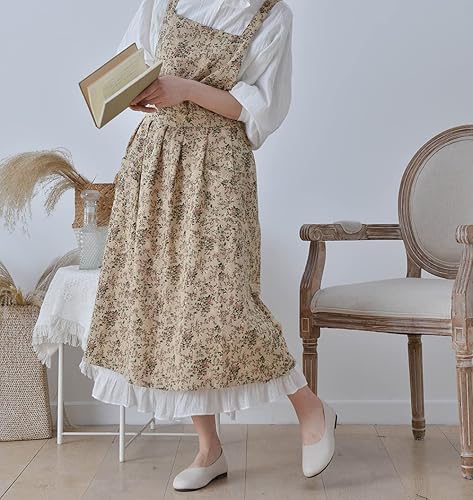 Miniatura 7 de Delantal japonés de algodón con espalda cruzada para mujer con bolsillos