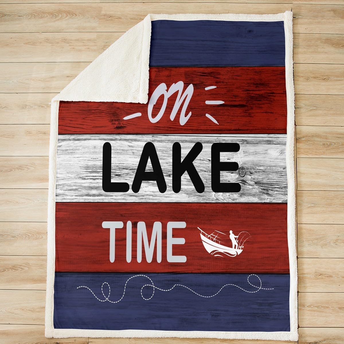 Lake Time Bed Blanket Kids Girls Vintage Rustic Farmhouse Sherpa Blanket Soft Cozy Lightweight Outdoor Sports Plush Fleece Lake Theme Blanket Gifts for Bed Chair Office Sofa(Throw 50"x60")