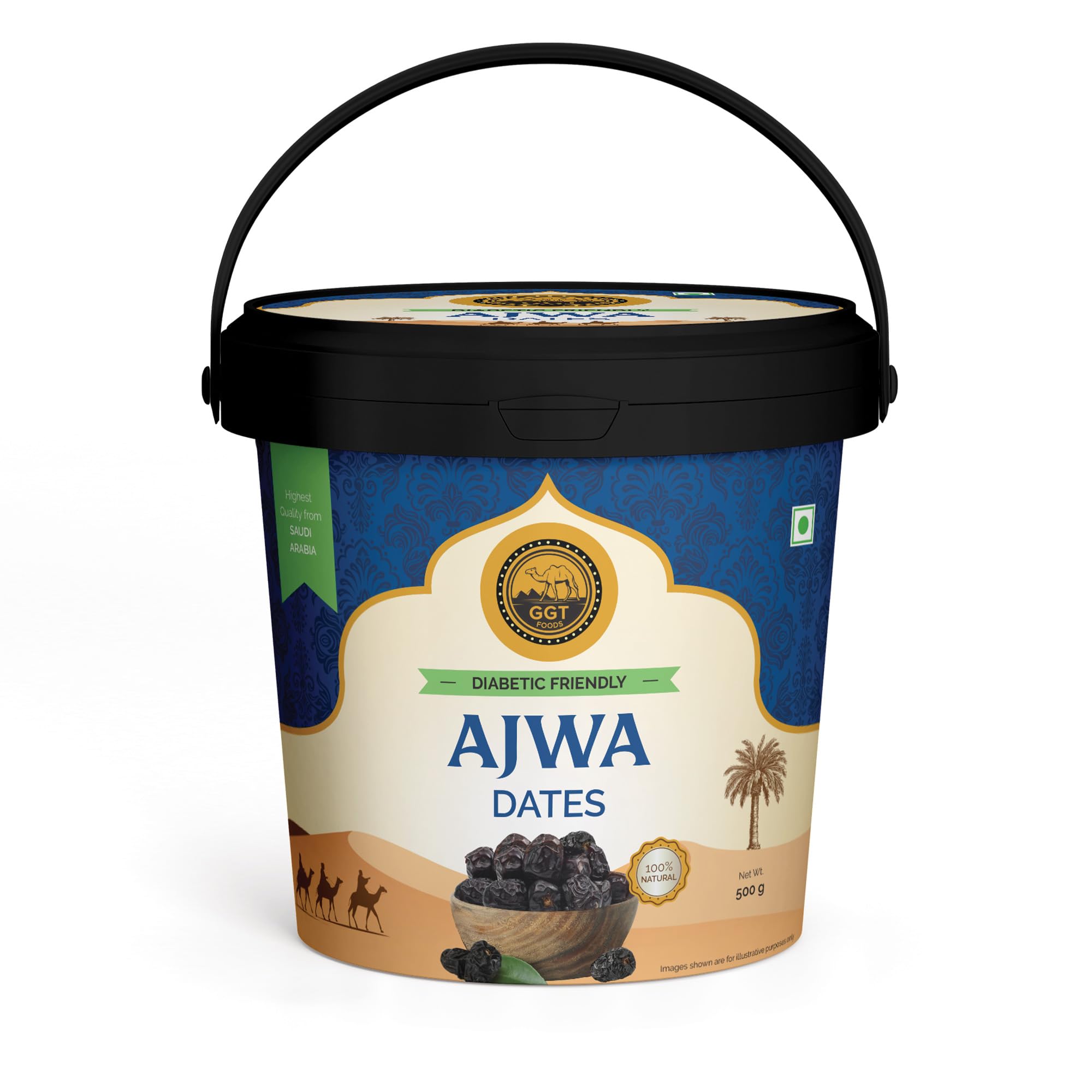 GGT 100% Natural Jumbo Ajwa Dates – 500g Bucket (Pack of 1) | Handpicked High Fiber Khajoor from Madina (Saudi Arabia) with No Added Sugar l Naturally Sweet and Healthy Snack-image-44