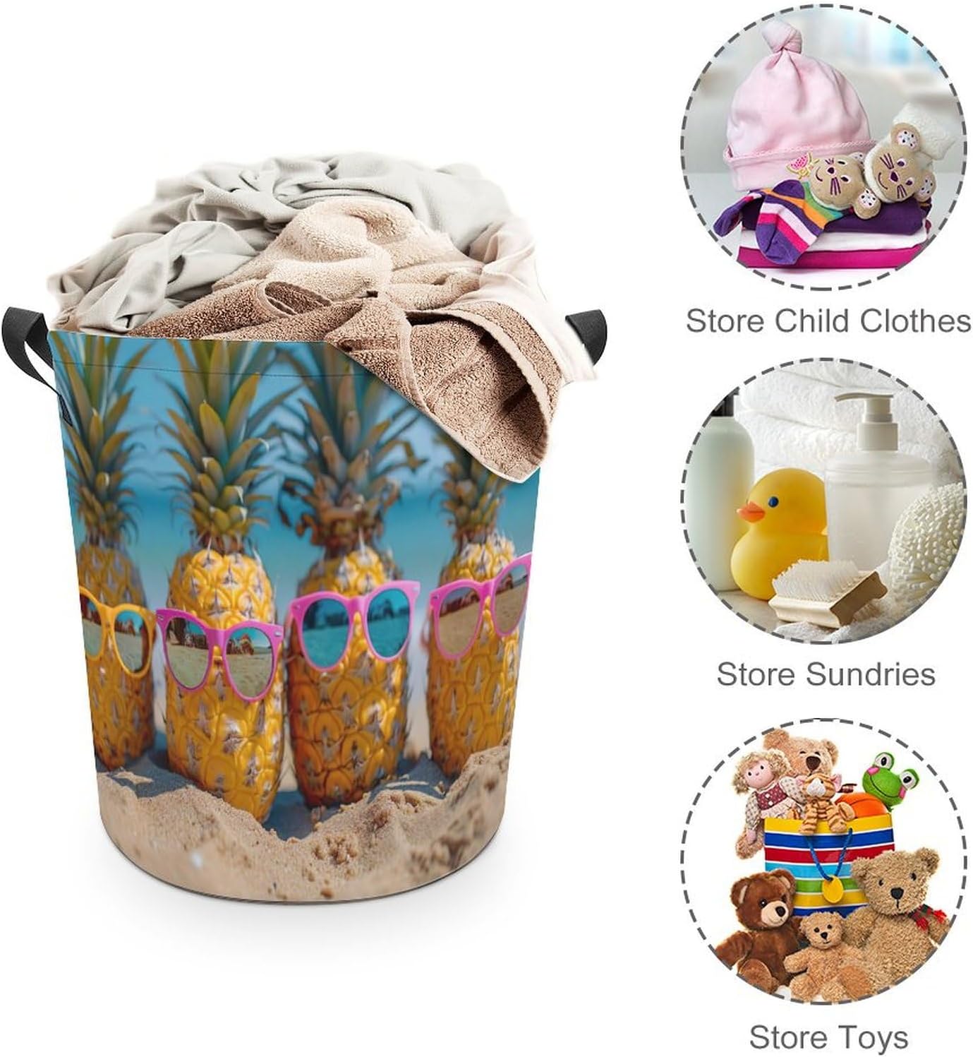 Cute Pineapple Foldable Laundry Hamper with Handles, Waterproof Oxford Cloth Basket, Collapsible Storage for Bathroom Bedroom Dorm image 3