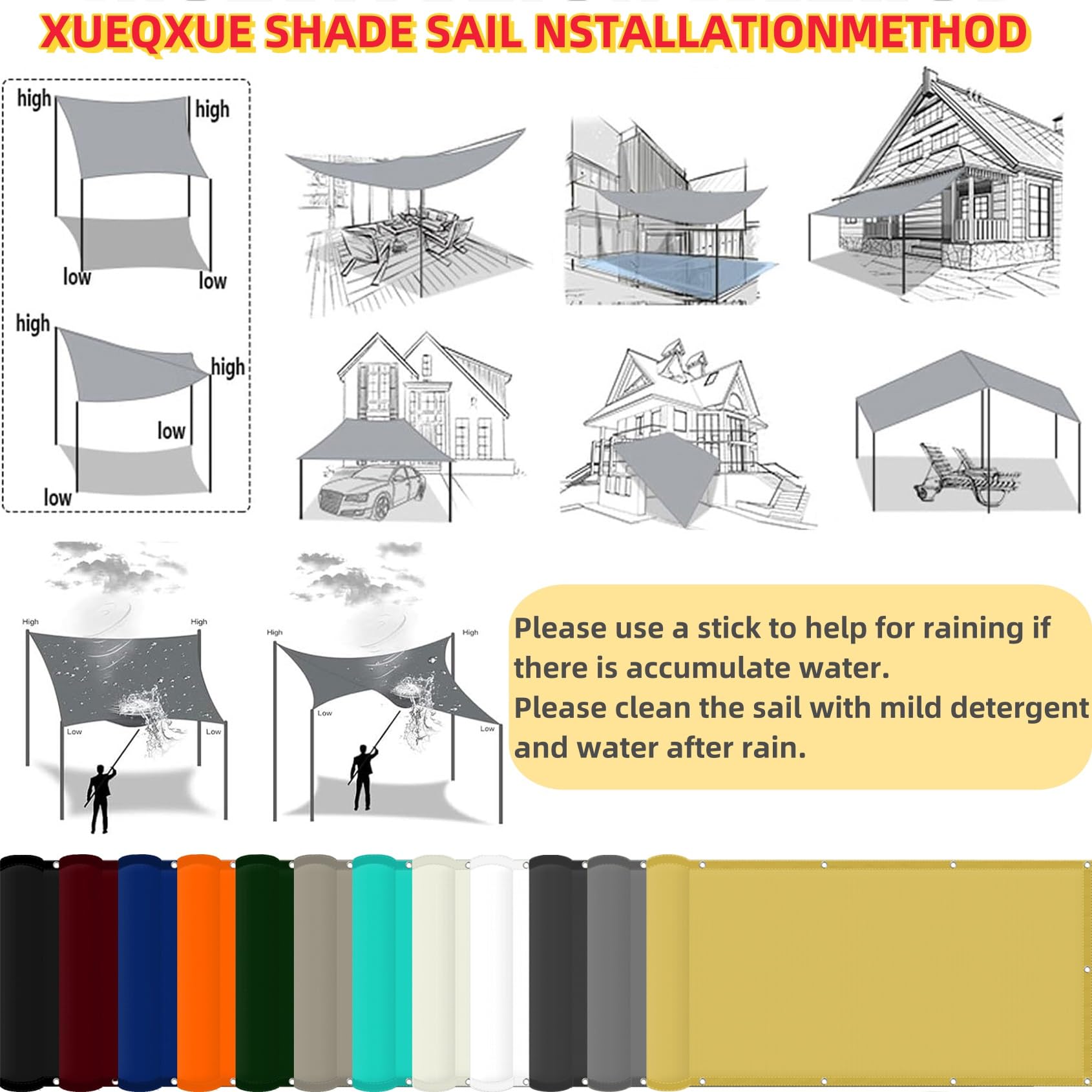 Voile d'ombrage Carré 320 x 450 cm Protection Solaire, Résistant à La Pluie, Anti UV Toile de Remplacement Filet d'ombrage Voile pour Terrasse Jardin Extérieur, Gris Foncé