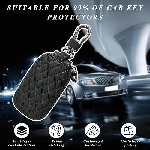 Miniatura 4 de Dickno Funda para llaves de automóvil, de cuero auténtico, soporte inteligente para llavero inteligente, funda protectora antiarañazos con gancho de