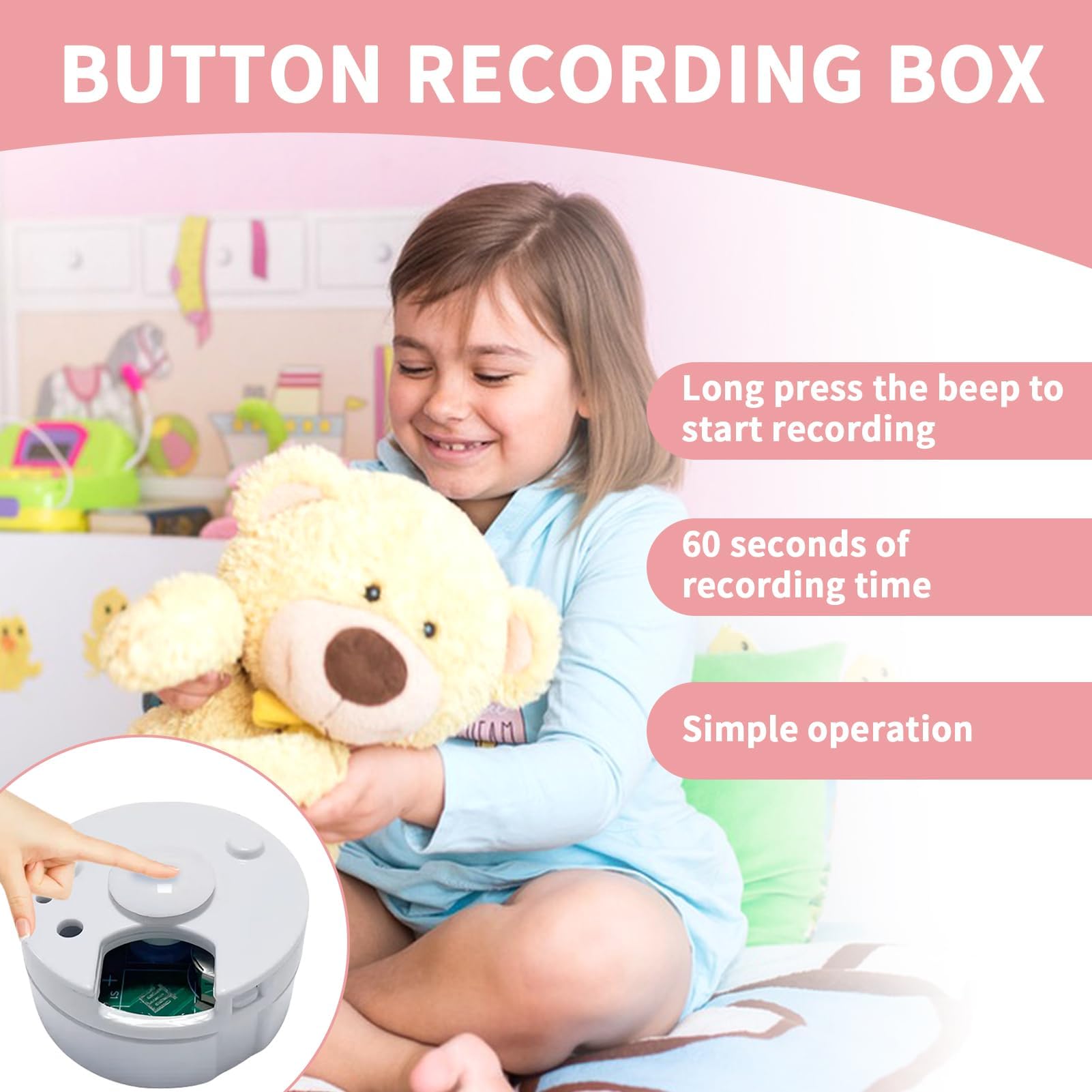 2 Pack 60-Second Voice Recorder for Ted dy, Talking Tins Voice Recorder, Recordable Voice Device for Boys Girls for Plush Toy Baby Doll Toy and Pillow, White - Image 4