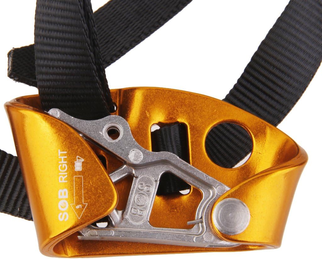 Heavy Duty Rock Climbing Foot Ascender for 8-13mm Rope | Left/Right Loop Mountaineering Gear | Versatile Rappelling Equipment for & Abseiling - Gold Fits Rignt Foot