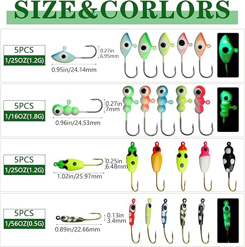 Miniatura 5 de Dovesun Kit de plantillas de pesca en hielo, señuelos de pesca en hielo que brillan en la oscuridad  Cebos suaves de pesca en hielo cabezas de