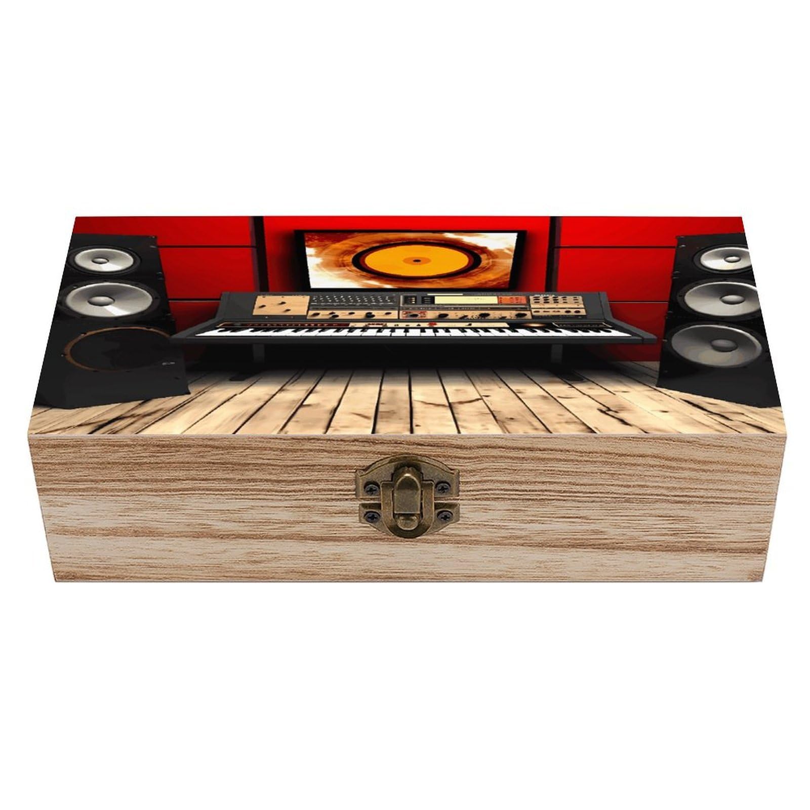 VstaDank Music Studio Wooden Box Sturdy Vintage Storage Box with Hinged Lid Exquisite Wood Keepsake Boxes Large Jewelry Case Cute Trinket Holder Unique Gift for Men & Women