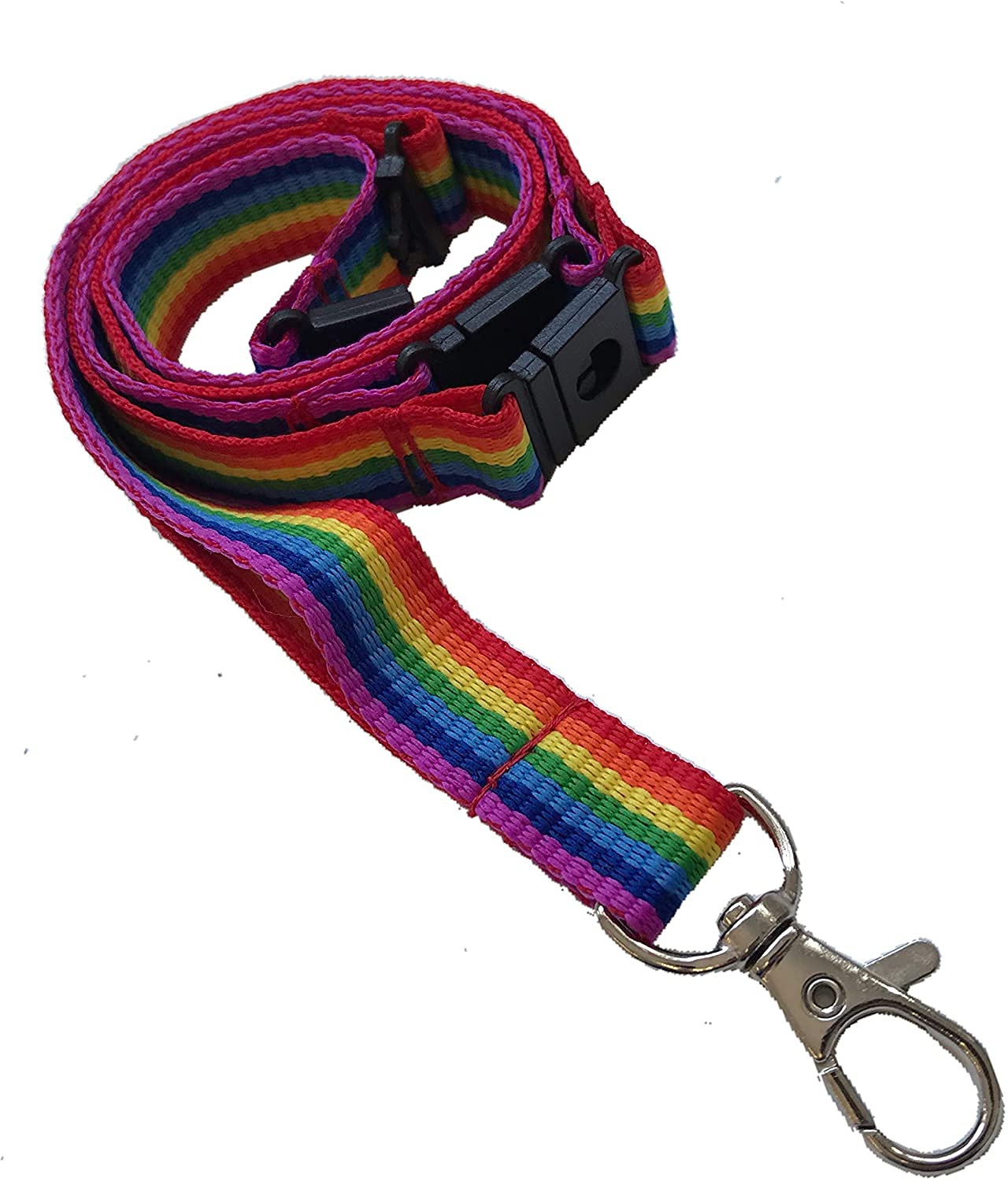 PAC Supplies Global 15mm Colourful Neck Lanyard With 3 Point (Triple) Safety Breakaway (Rainbow, 10 Lanyards)