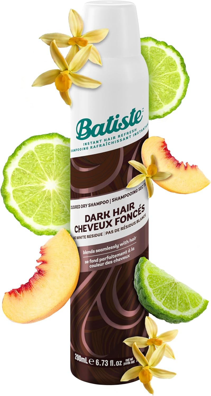 Batiste Dry Shampoo for Dark Hair, For Brown & Auburn Hair, 200-ml, Blends Seamlessly with no White Residue, Instantly Refresh Hair and Absorb Oil Between Washes