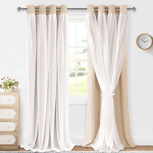 Miniatura 9 de Cortinas blancas de doble capa, cortinas 100% opacas con superposición transparente para guardería, sala de estar, habitación de los niños, cortinas