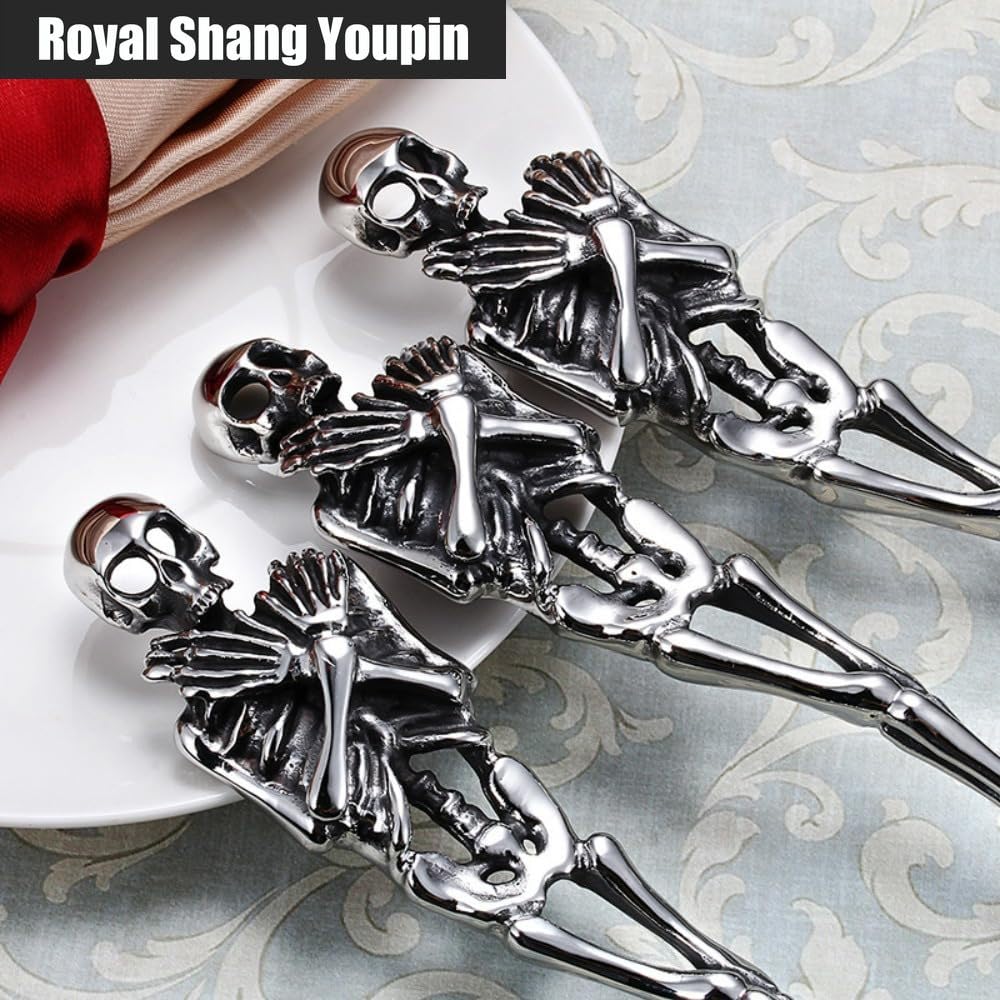 Esagerato Prepotente Creativo Teschio Maniglia Cucina in Acciaio Inox Argenteria Stoviglie Posate Posate Coltelli Forchette Cucchiai Set (Forchetta Cucchiaio)