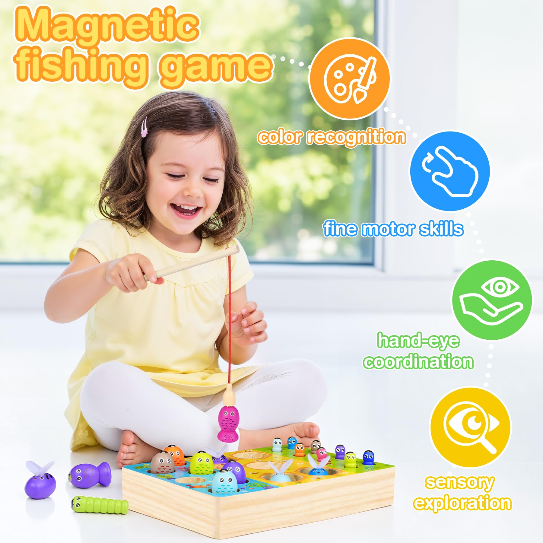 COOLJOY Giocattolo Partire dai 2 Anni Gioco di Pesca Magnetica Montessori Giocattolo Magnetico Giocattolo in Legno Regalo per Ragazzo e Ragazza Montessori Giocattoli a Partire dai 2 3 Anni