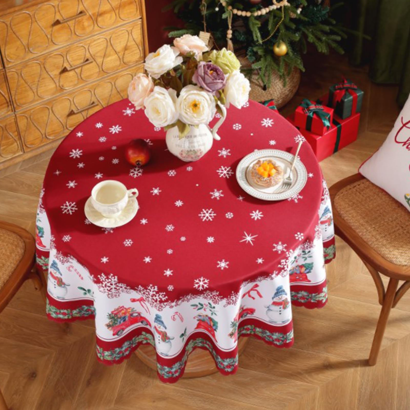 Runde Tischdecke Mit Roten Herzen – Wasserdicht, Elastischer Rand, Für Tische 114–127 Cm (Größe M)