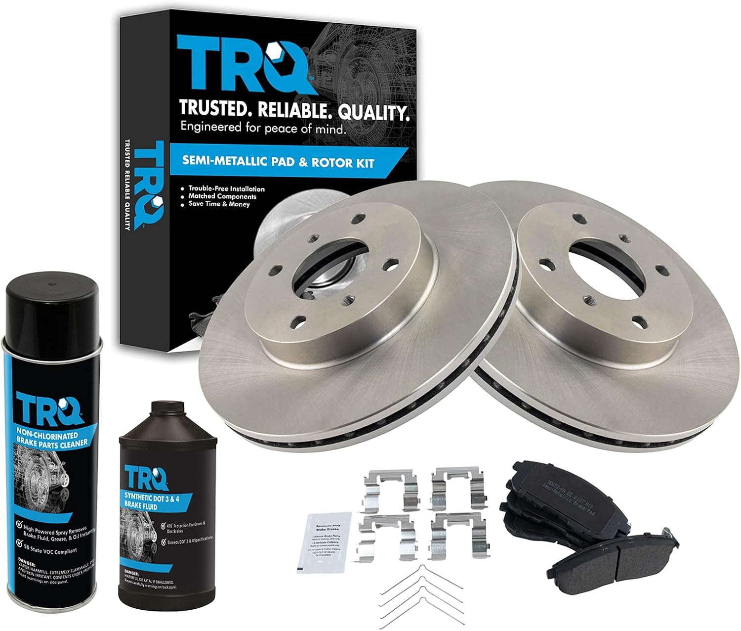 TRQ Front Brake Pad & Rotor Kit Brake Chemical Kit Brake Pads Brake Rotor Semi-Metallic Compatible with 1999-2001 INFINITI G20 1993-2001 Nissan Altima 2000-2006 Sentra