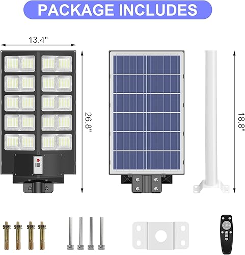 Miniatura 5 de Anzid Luz solar de calle de 800 W resistente al agua, 50000 lm luces solares de estacionamiento sensor de movimiento del atardecer al amanecer,