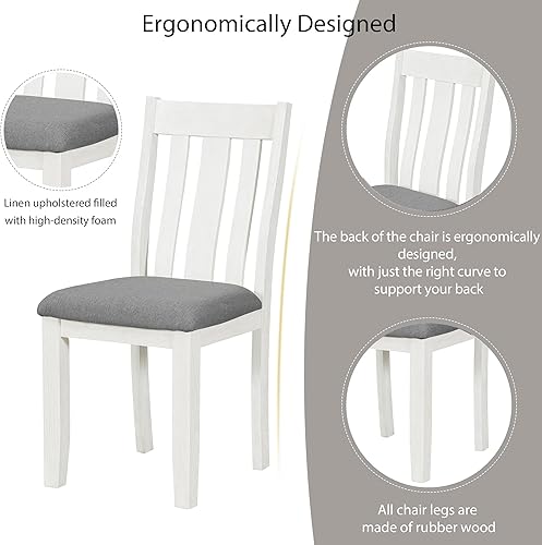 Miniatura 3 de RUNWON Juego de comedor clásico de 5 piezas elegante mesa rectangular de madera y sillas acolchadas para cocina familiar comedor negro y beige